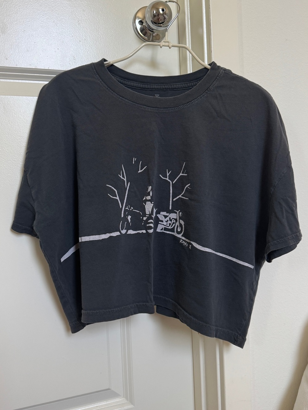 Roark Black Crop Tee with White Motorbike Graphic